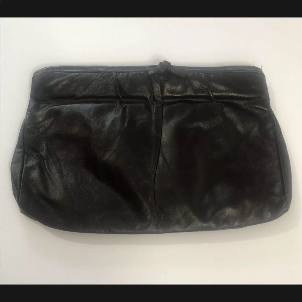 Vtg Dark Brown Soft Leather Slouchy Clutch Bag pop hinge open Closure Espresso‎